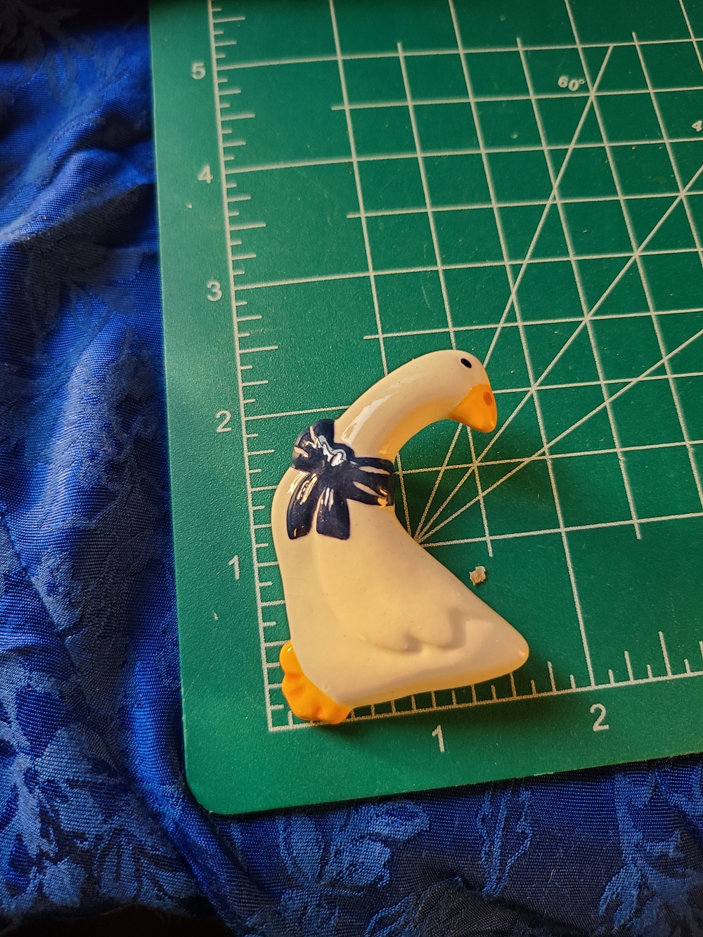 Hand Crafted White Goose Figurine with Navy Bow and Yellow Beak - Picture 6 of 6